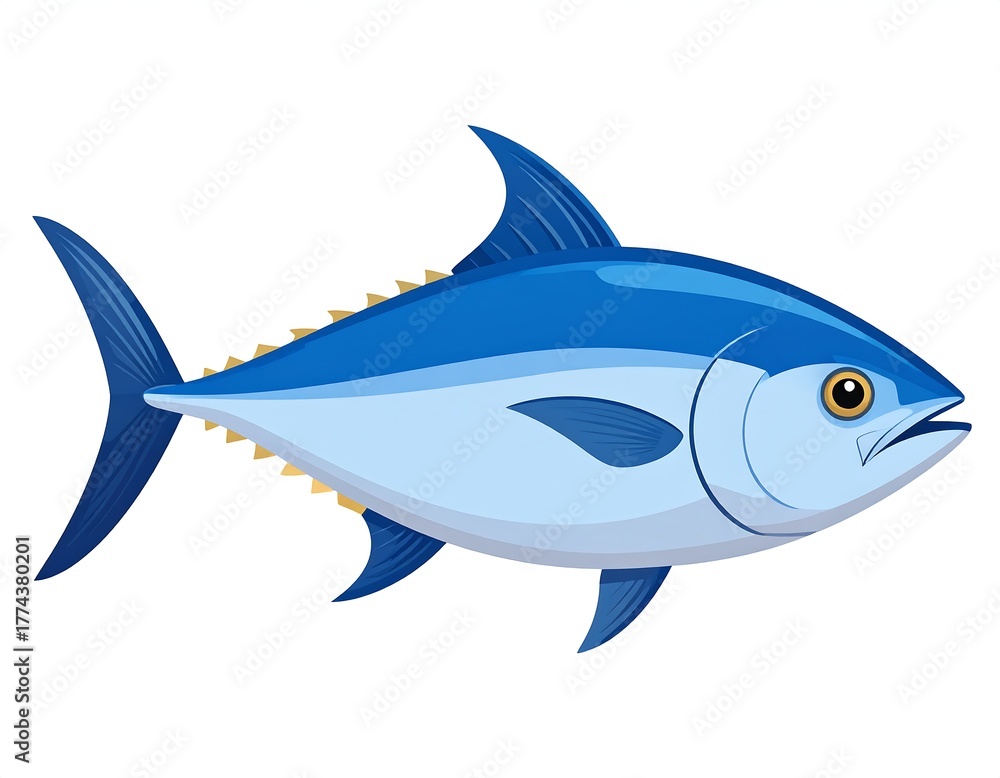 Obraz premium A stylized illustration of a tuna fish, rendered with smooth gradients against a white background