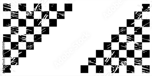 Race flag grunge background, car rally or motocross finish flag with vector checker pattern. Grunge race flag for car racing sport or bike speedway, motorsportPrint