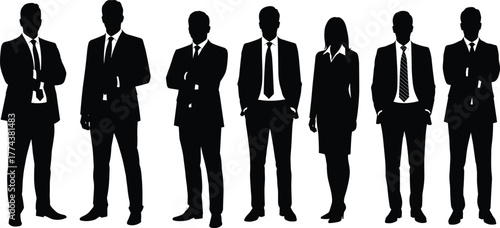 Business team silhouettes, corporate professionals in suits, teamwork concept, leadership, diversity in workplace, office staff unity, management success, organizational collaboration