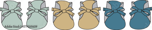 Vector set of cute baby shoes for boys and girls. Collection of infant booties in different colors for newborn announcements