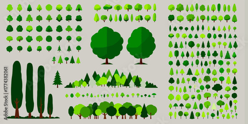 Variety of trees for landscaping designs and environmental projects, perfect for adding a touch of nature to your designs with these charming green tree icons