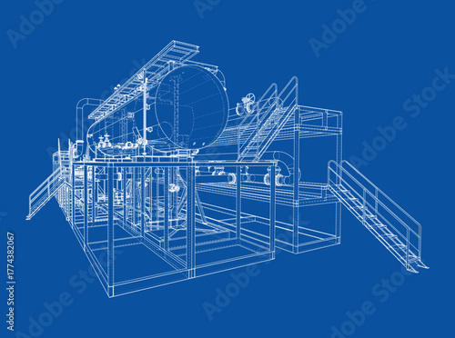 Industrial Machinery Blueprint. Vector