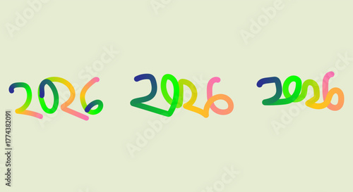 Colorful abstract representation of the year 2026 in three different styles