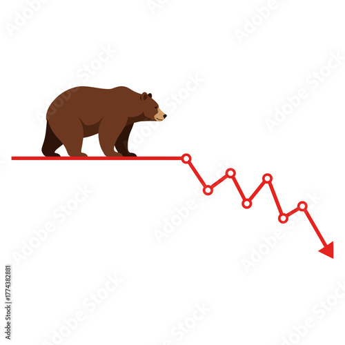 Bear market concept illustration, financial downturn, stock market recession, economic crisis graphic