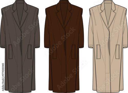 Fashion Illustration of Three Elegant Trench Coats in Various Earthy Brown Tones