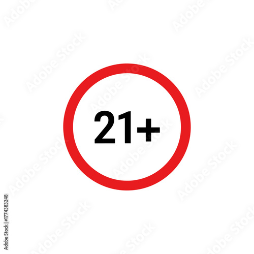 21 plus age restriction symbol, mature content warning, adult-only entry sign, vector illustration graphic design element