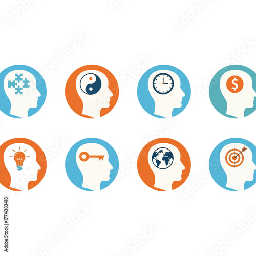 Human head silhouettes vector, diverse mind concepts depicting thinking, business, strategy, innovative ideas, problem solving