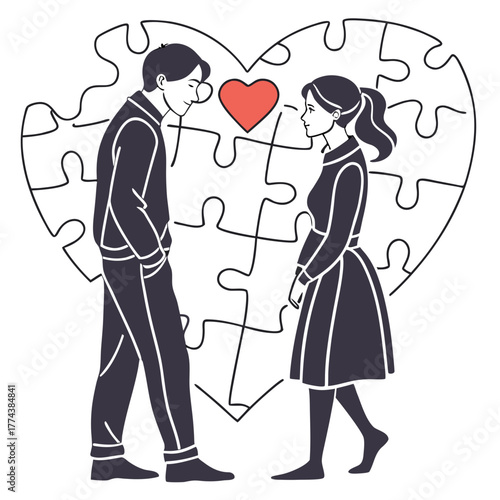 Couple in love with heart puzzle