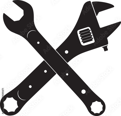 black silhouette of pipe wrench on white background, vector