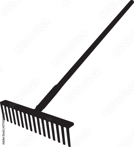 black silhouette of rake on white background, vector