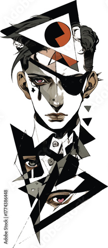 Abstracted Visionary Portrait: An artistic interpretation of a person, where geometric shapes and bold lines converge to create a thought-provoking visual narrative.