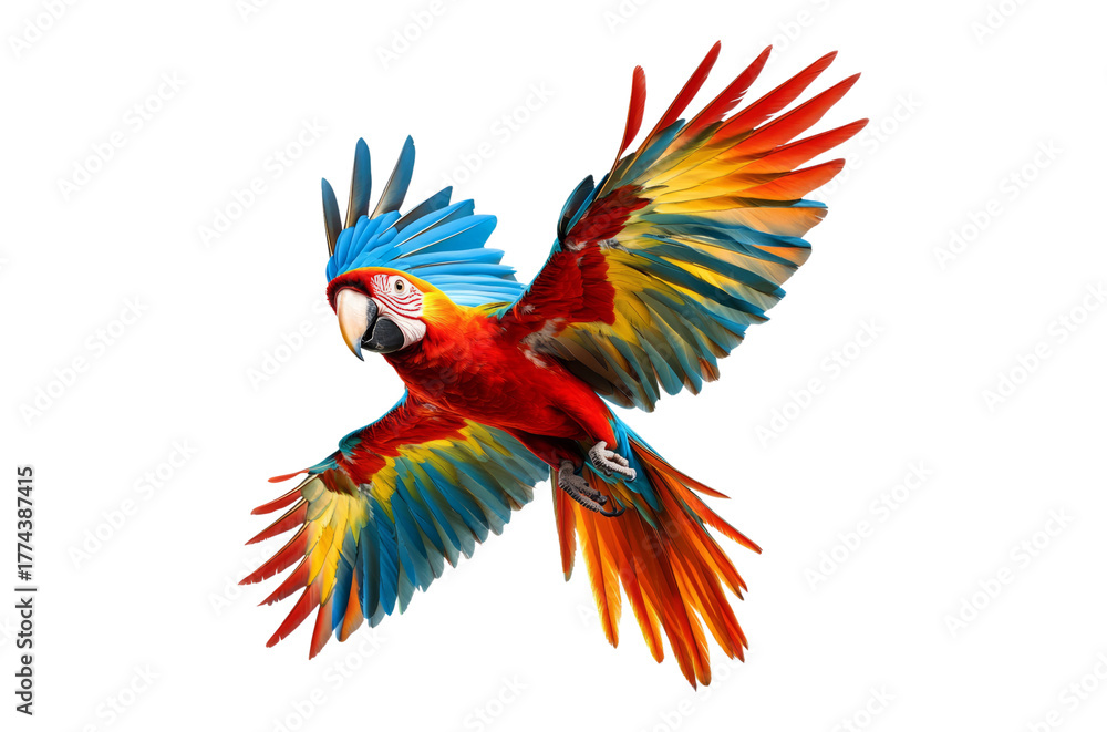 Fototapeta premium Colorful Macaw Parrot Flying with Vibrant Feathers and Wings
