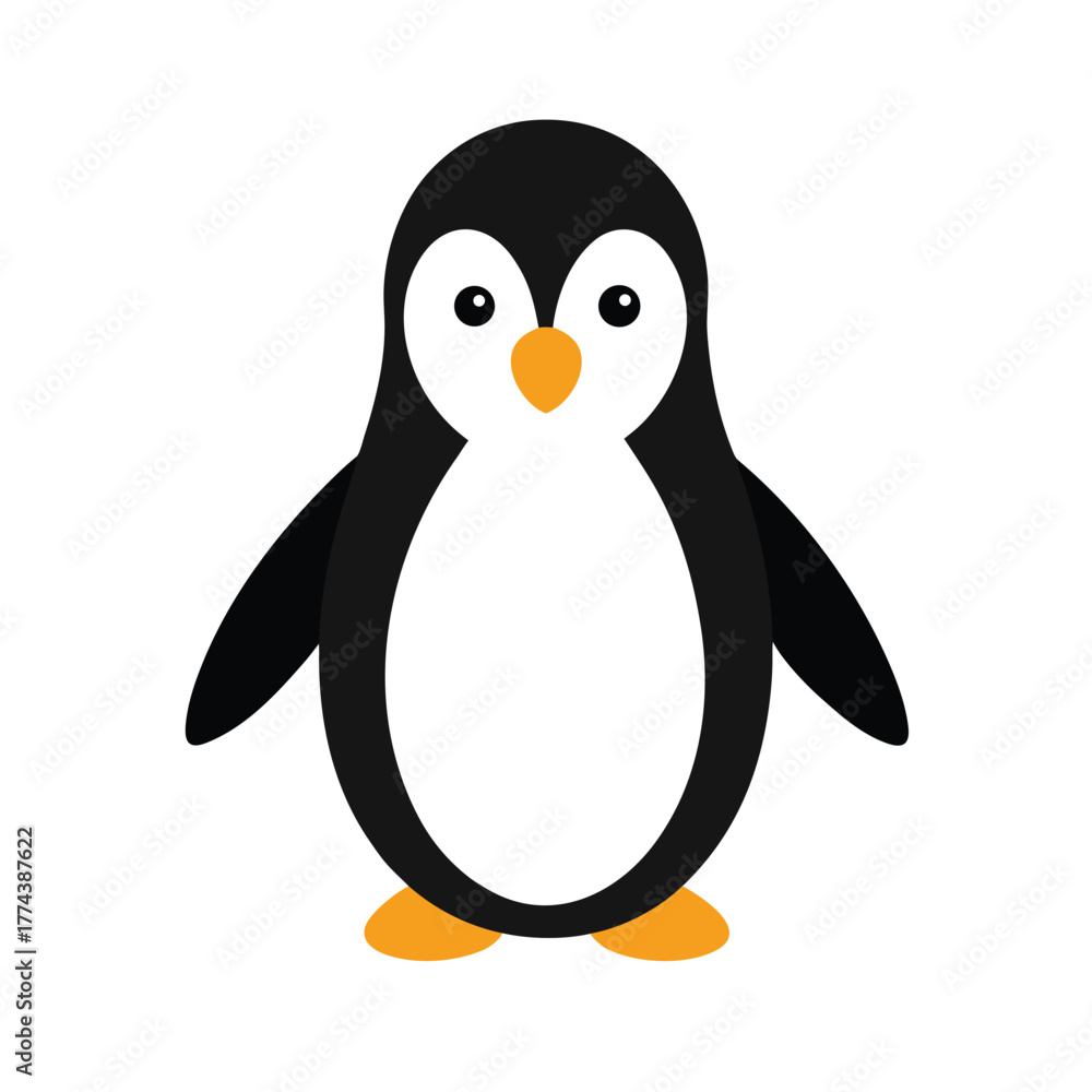 Obraz premium Adorable Cartoon Penguin Standing on White Background cute animal