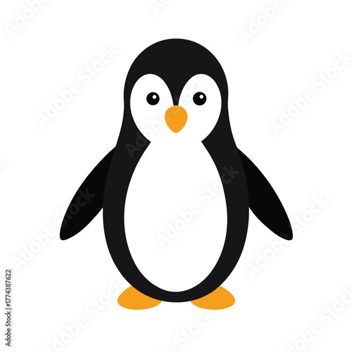 Adorable Cartoon Penguin Standing on White Background cute animal