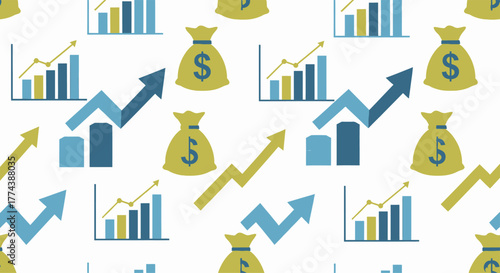 Seamless Pattern of Financial Growth and Economic Success Icons.