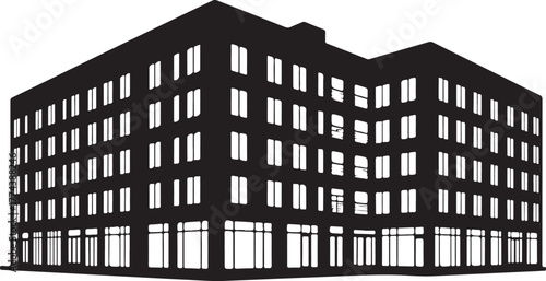 black silhouette of residential building on white background, vector