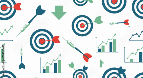 Seamless Pattern of Business Targets and Growth Charts.