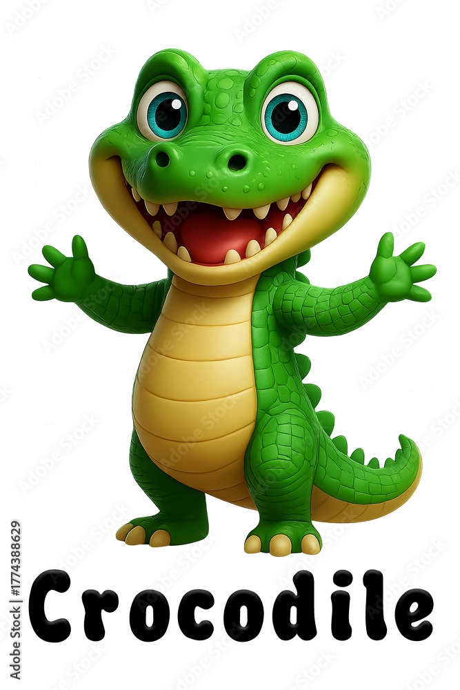 Fototapeta premium Cheerful Cartoon Crocodile with Wide Smile and Open Arms Ready to Hug