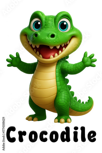 Cheerful Cartoon Crocodile with Wide Smile and Open Arms Ready to Hug