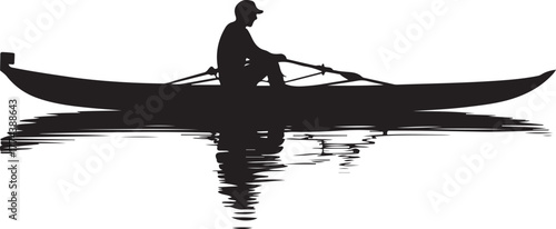 black silhouette of rowing boat on white background, vector