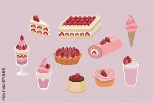 Strawberry Desserts and Cakes, Fresh Sweet Treats for Afternoon Tea.