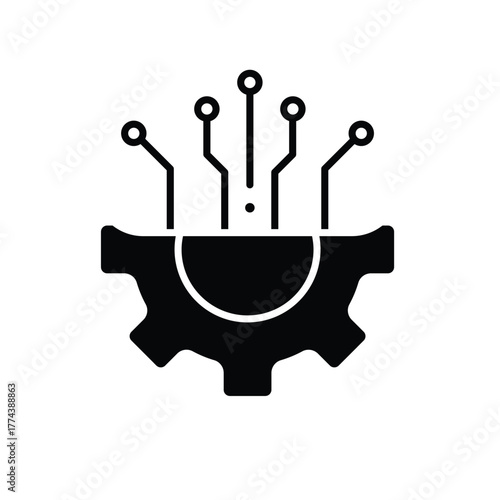 machine learning icon. management. artificial intelligence. gear with trace. Automatic, optimization, ease. Flat design style