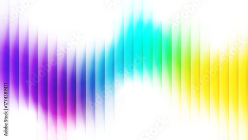 Abstract gradient of purple cyan yellow color with refracted strips of glass effect. Trendy ribbed texture isolated on white background. Vector graphic design elements.