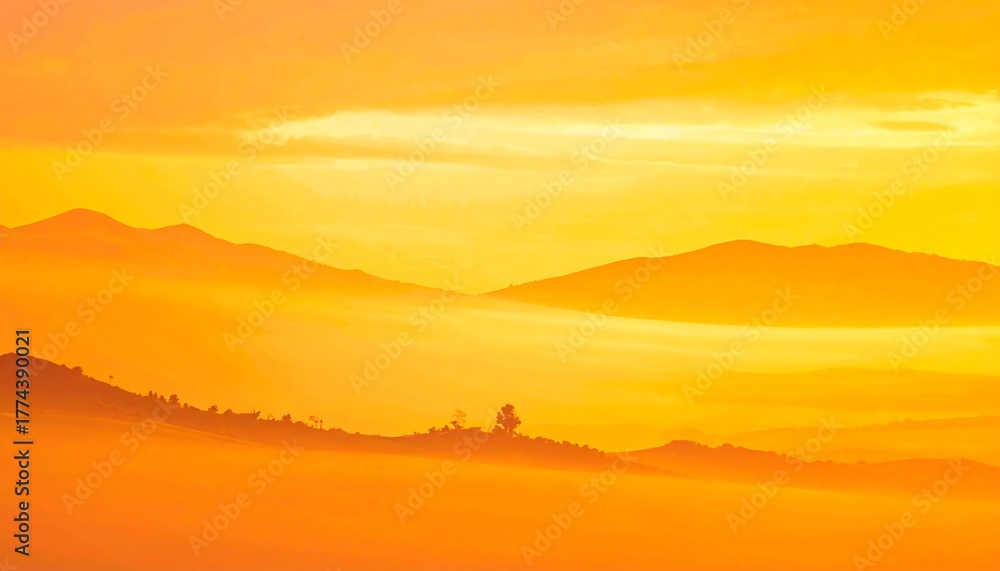 Obraz premium Golden Sunrise Over Misty Mountain Range Landscape.