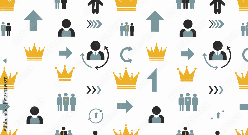 Fototapeta premium Seamless pattern of business leadership and teamwork icons.
