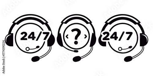 24/7 Customer Support Helpdesk Icon Set for Business Services, Always Available to Answer Your Questions with Fast and Reliable Assistance