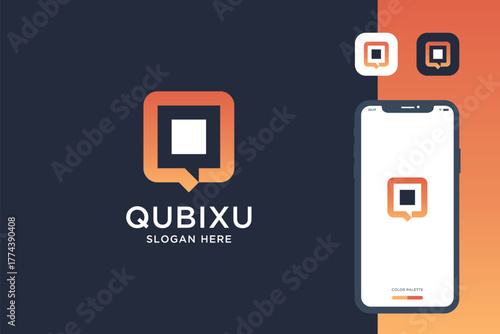letter q messaging logo design. digital chat app icon.