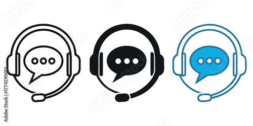 Professional customer support team icons for website, offering instant communication, assistance and helpdesk services through call center solutions online