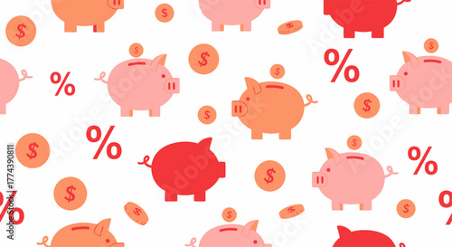 Piggy Banks and Coins Pattern - Savings and Financial Growth.