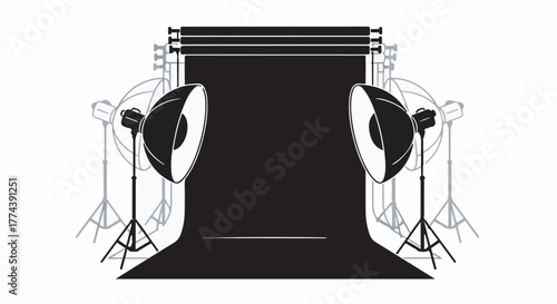 Professional photo studio setup with backdrop and lighting equipment