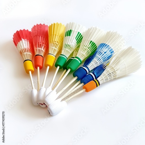 Wallpaper Mural Colorful badminton shuttlecocks arranged on a white surface ready for a game or competition Torontodigital.ca