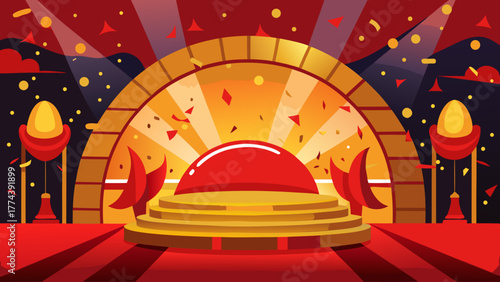 Grand stage with spotlight and confetti for award ceremony