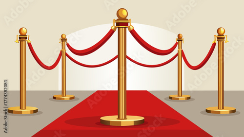 Golden stanchions and red carpet for vip event entrance