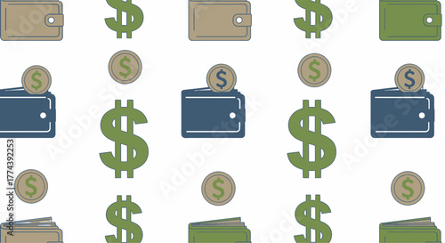 Money and Wallets Pattern - Financial Theme.
