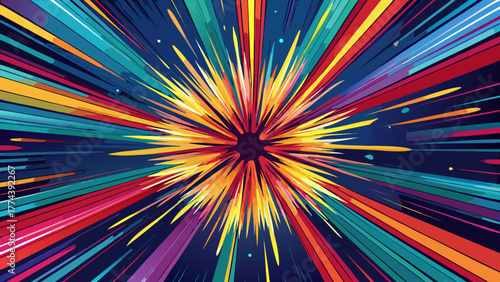 Explosion of vibrant colors radiating outwards from a dark center