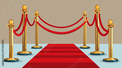 Golden stanchions and red velvet rope barrier on red carpet