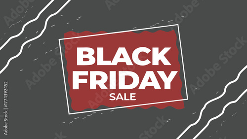 Bold red black friday sale announcement graphic with white wavy lines on dark background