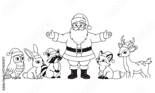 Wallpaper Mural Santa Claus with forest animals wearing hats christmas rabbit Torontodigital.ca