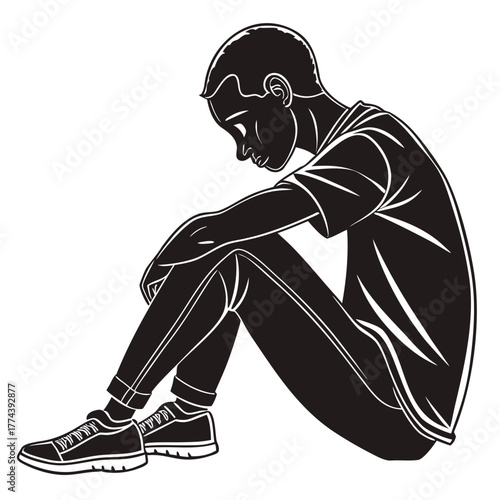 vector illustration of a alone boy