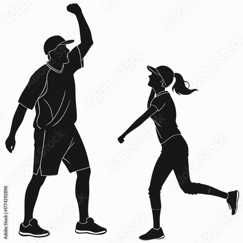 baseball player man and woman silhouette vector illustration