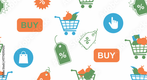 Seamless Pattern of Shopping and E-commerce Icons.