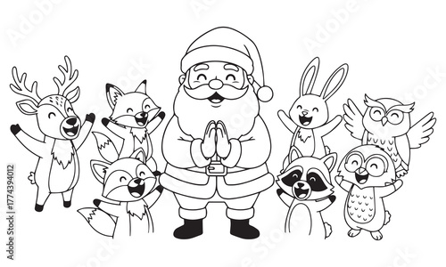 Wallpaper Mural Santa Claus joyful woodland creatures celebrating holiday christmas celebration Torontodigital.ca