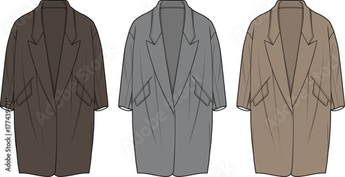 Three Coats in Different Colors Brown, Gray, and Beige Overcoats