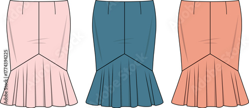 Elegant Ruffle Skirts A Trio of Fashionable Choices in Pink, Blue, and Orange