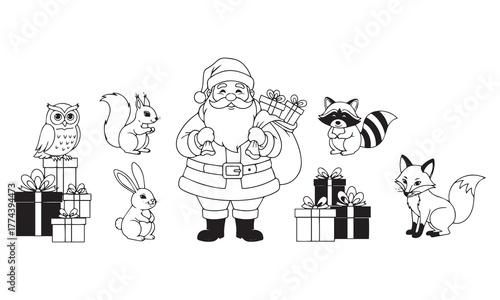 Wallpaper Mural Santa Claus with forest animals and gifts christmas presents Torontodigital.ca