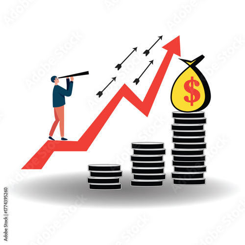 A person examines rising growth investment and financial success with optimism